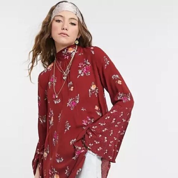Free People Red Tate Floral Tunic In Vintage Combo Casual Dress NWT - Picture 3 of 8
